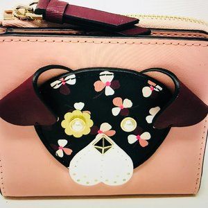 Kate Spade Small L-Zip Wallet Floral Pup Design Pi